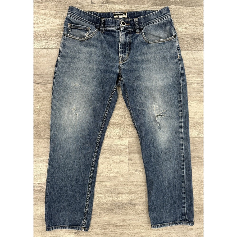 Travis Mathew Mens Jeans 32x26 Blue Distressed Mid Rise Straight Leg